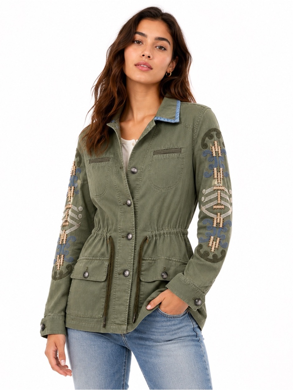 Hei Hei Anthropologie Embroidered Utility Field Jacket Boho Military XS (CKB80